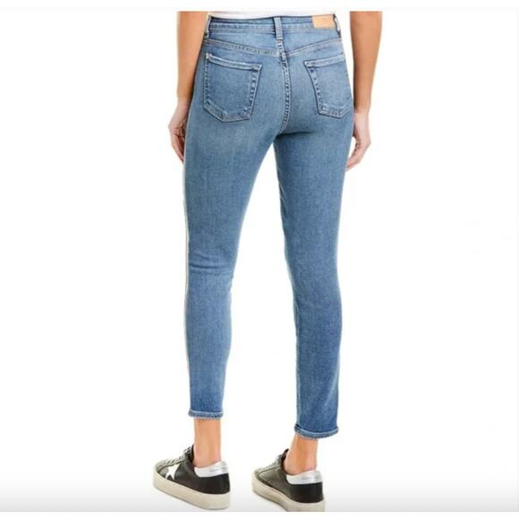 7FAMK Luxe Vintage High Waist Skinny Jeans Lurex Gold Stripe Boho Glam Festival - Picture 4 of 9